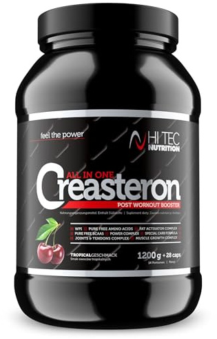 Creatin All in One - Post Workout - Aminosäuren & Vitamine - Creasteron - 1200g + 28 Kapseln - Kirsche - unterstützt Regeneration & Muskelaufbau - Hi Tec Nutrition