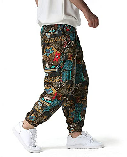 MakingDa Pantaloni Sportivi Uomo Cotone con Coulisse Elastica Lunghi Jogging Stampa Leggeri Larghi Harem Pantaloni Bloomers Dance Beach Yoga Casual 6 L