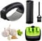 Garlic Press Rocker Stainless Steel Garlic Crusher Kitchen Ginger Garlic Mincer with Silicone Peeler and Cleaning Brush