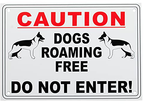 Dogs Roaming Free Warning Sign, External, Pre-punched corner fixing holes (A5-210 x 150 mm)