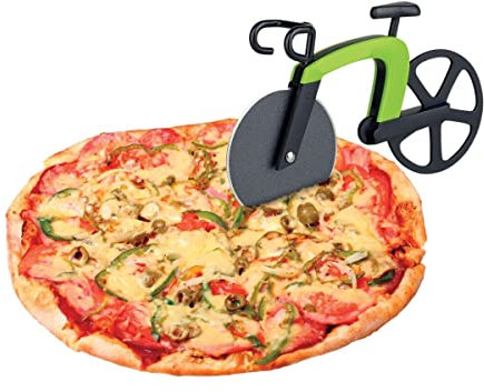 TIENDA EURASIA® Corta Pizza - Cortador de Pizza Diseño Original de Bicicleta con Soporte - Color Verde - Corta pizzas - 19 x 12 x 3,5 cm