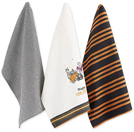DII Witchful Thinking Collection Halloween-Küchendekoration, Baumwolle, Happy Howl-oween, Dishtowel Set, 18x28, 3