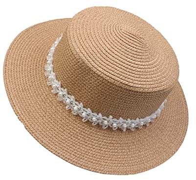 JK Home Pliable Chapeau de Soleil Femme Panama en Paille Capeline Large Bord avec Ruban Mariage Plage Kaki