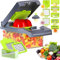 JOMBOFUN Hachoir à légumes multifonction 12 en 1, hachoir à oignons à 7 lames, coupe-légumes, râpe, mandoline avec récipient, gadgets de cuisine gain de temps (Gris)