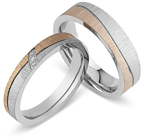 Paar Eheringe Partnerringe Verlobungsringe Edelstahl mit Zirkonia + Gravur Antragsringe Trauringe Freundschaftsringe | SH140