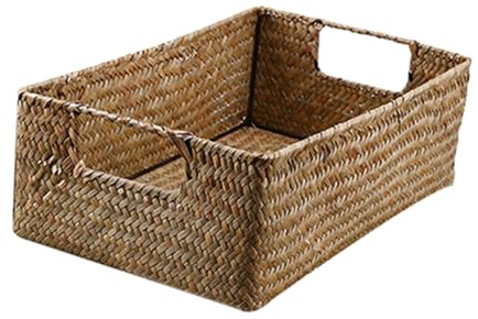 Operitacx Retro Hand-woven Seaweed Storage Basket Natural Yellow Organizer for Home Sundries Versatile Storage Box for Clothes