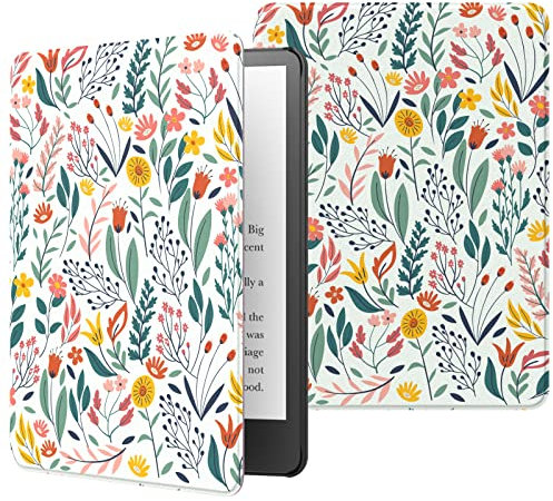 MoKo Coque de Protection Compatible avec 6,8 Pouces Kindle Paperwhite 11e Gén (Modèle 2021), Étui Pliable pour Kindle Paperwhite Édition Signature Tablette, Auto Réveil/Veille, Fleur