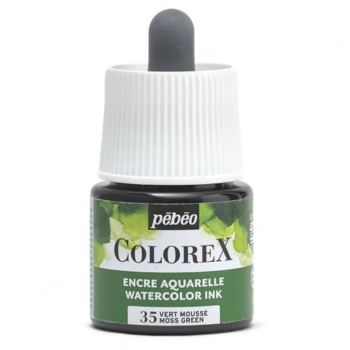 Pébéo - Colorex Tinte 45 ML Moosgrün - Colorex Aquarell Tinte Pébéo - Moosgrün Tinte mit samtigem Finish - Zeichentusche Multi-Tool Alle Medien - 45 ML - Moosgrün