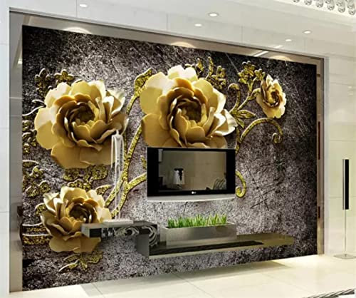 ZEALPLANT Papier peint PVC auto-adhésif 3d living room mural gold embossed roses backdrop art stickers bedroom decorative wall art