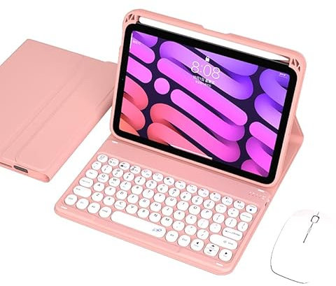 QYiiD Étui Clavier et Souris pour iPad Mini 6 8,3 2021, AZERTY Détachable Mince Folio Smart Cover, 6ème Génération, avec Support pour Stylet - Rose