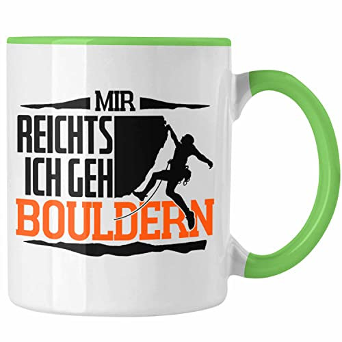 Trendation - Klettern Tasse Geschenk mit Bouldern Motiv Mir Reichts Ich Geh Bouldern (Grün)