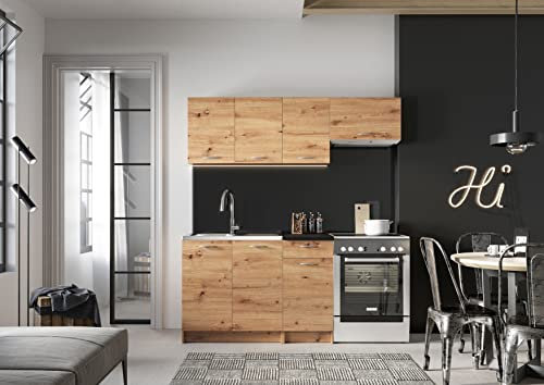 JUANIO Cocina Completa Mila 5 Elementos Color Roble Artesano con encimera incluida - Longitud 120/180 cm