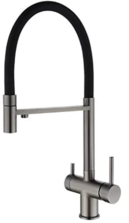Rubinetto 3 Vie Cucina, Miscelatore Cucina 3 Vie Ottone Girevole Cucina Filtro Acqua Rubinetto-Grigio