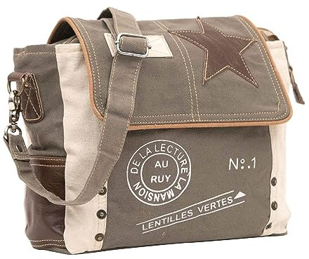 Shy Shy Schultertasche Leder Stern Verstellbarer Ledergriff Canvas Crossbody Bag, Grau/Weiß, Medium