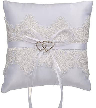 ISAKEN Hochzeit Ring Kissen Ring Bearer Kissen mit Schöne Schleife, Weiß Brautkissen Träger Kissen Ringschachtel Ringhalter Kissen, Heirat Paar Ring Halter Hochzeit Accessoires Für Eheringe Ringe