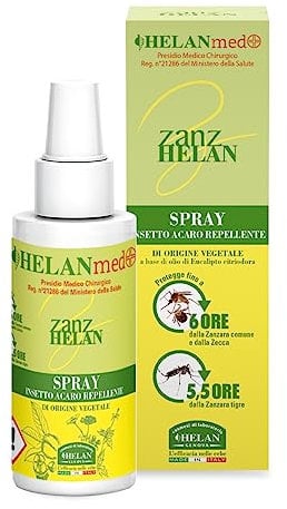 Helan Med Zanzhelan - Spray Antizanzare Origine Vegetale contro Zanzara Comune, Tigre e Zecca, Anti Zanzare con Aloe Vera - Repellente Zanzare e Zecche Fino a 6 Ore, Presidio Medico Chirurgico, 100 ml