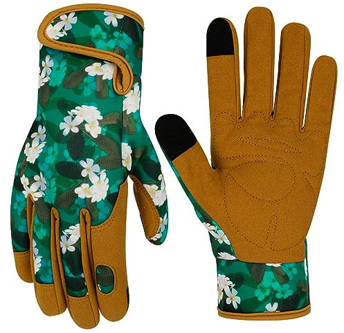 MERTURN Gartenhandschuhe aus Leder für Damen, Gartenhandschuhe, dornensicher, Touchscreen-Design, robuste Gartenarbeitshandschuhe zum Pflanzen, Graben, Beschneiden, Gartenarbeit, Geschenk, Größe M