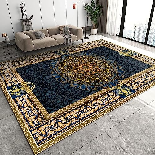 TEMLAN Goldene Abstrakte Blume Teppiche Gegend, Nordischer Vintage Kurzflor Teppiche für Teppich Wohnzimmer Teetisch Sofa Bodenmatte Schlafzimmer Nachttisch Teppich 160 x 230cm