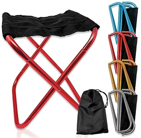 mixed24 Kleiner Aluminium Hocker faltbar inkl. Aufbewahrungstasche Sitzgelegenheit Beinauflage Outdoor Camping Stuhl Falthocker Klapphocker (Rot)