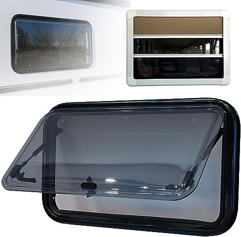 RCBDBSM Finestra per Camper, con Tenda Oscurante, Finestra Esterna a Spinta per rimorchio, Finestra in Vetro Acrilico Doppi Strati per Roulotte RV, Angolo di Apertura di 65 Gradi,900x550mm