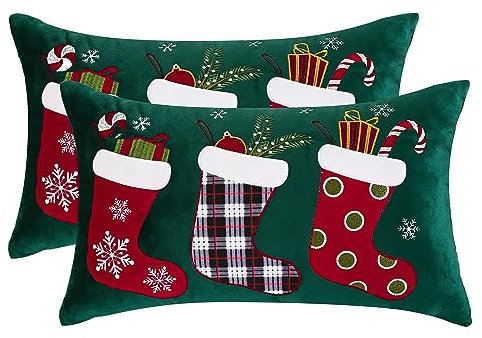Tosleo 2er Set Kissenbezug 30x50 cm Weihnachten Kissenbezüge Weihnachtsbaum Dekokissen Sofa Wohnzimmer Schlafzimmer Couch