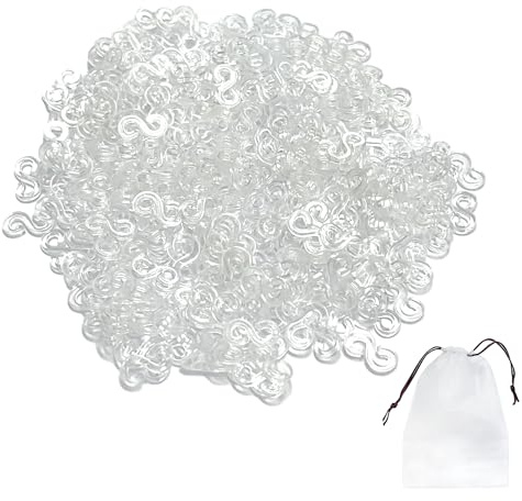 MEMOFYND 1000 Stück weißes Gurtband-Zubehör und 1 Kordelzugbeutel, S-förmige transparente Gummi-Bungee-Schnalle, DIY-Schmuckzubehör zum Verbinden von Gurtband-Armband-Schmuckzubehör (weiß)