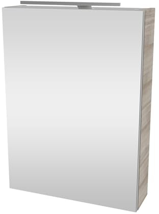 FACKELMANN A-VERO Spiegelschrank mit LED-Beleuchtung – Alibertschrank für Bad und Gäste-WC (50 x 68 x 15,3 cm) – SBC Badschrank mit Spiegel in Holz Grau – Tür Links