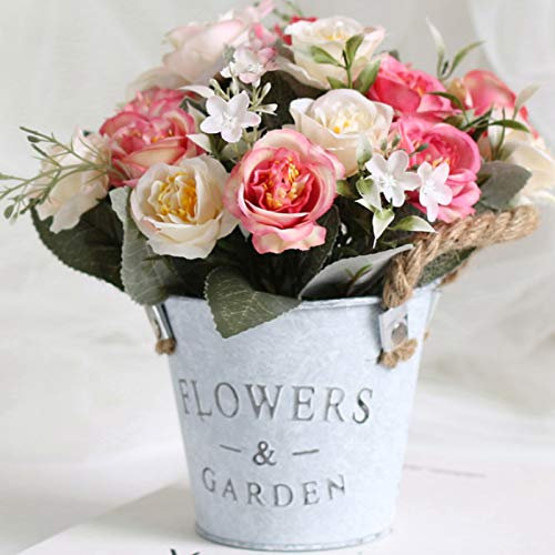 MCDSAJ Hibiskus Rose Hanfseil Eisen Eimer Simulierte Topfpflanze Kleine Bonsai Set Fake Blume Ornamente Wohnzimmer (#1)