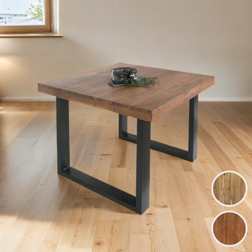 SAM Esstisch 90 x 90 cm Rio, Esszimmertisch nussbaumfarben, Akazienholz massiv, U-Gestell aus Metall Schwarz, gerade Kanten