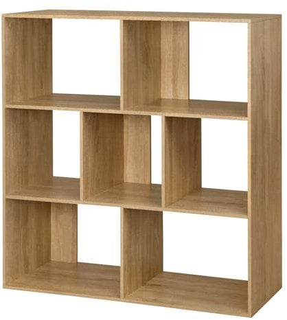 eSituro Bücherregal Regal Würfelregal Standregal 7 offene Fächer horizontal vertikal oder kopfüber verwendbar für Wohnzimmer Schlafzimmer Büro helle Eiche