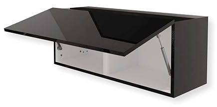 Hängeschrank Schrank Hochglanz Schwarz 90 x 35 x 32 cm (BxHxT) Wandschrank für Wohnzimmer Klapphängeschrank Wandregal Aktenschrank Oberschrank