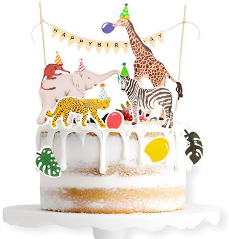 ALEGRE® Tiere Tortendeko 1. Geburtstag, 9 Stk Tortendeko Tiere Dschungel Deko, Happy Birthday Cake Topper Geburtstag Junge, Giraffe Elefant Kuchendeko Kuchen Deko Geburtstag, Waldtiere Geburtstag Deko
