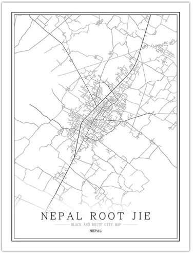 CUNNVN Weiß NEPAL ROOT JIE 3d Drucken Stadtplan Nordic Wohnzimmer Dekoration Leinwand Poster moderne Heimdekoration Kunstdruck geeignet für Schlafzimmer Wanddekoration 40x50 cm