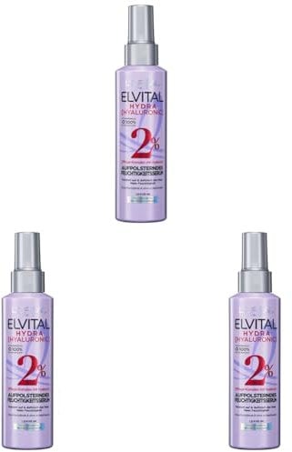 L'Oréal Paris Elvital Feuchtigkeitsspendende Spray Kur Für Glänzendes Haar, Serum Mit Hyaluron Für Einen Feuchtigkeitsboost, Hydra Hyaluronic, 150 Ml (Packung mit 3)