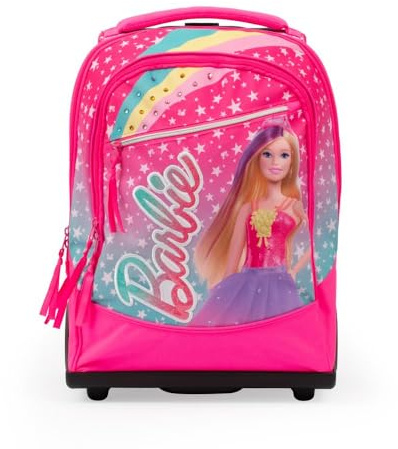 GIOCHI PREZIOSI Barbie - Trolley mit 2 Rädern, Front- und Innentasche, Griff aus Stoff und Teleskop, verstärkte Räder und geformte Radabdeckungen, Maße: 34 x 47 x 23 cm, Kapazität 36 l, mehrfarbig, L,