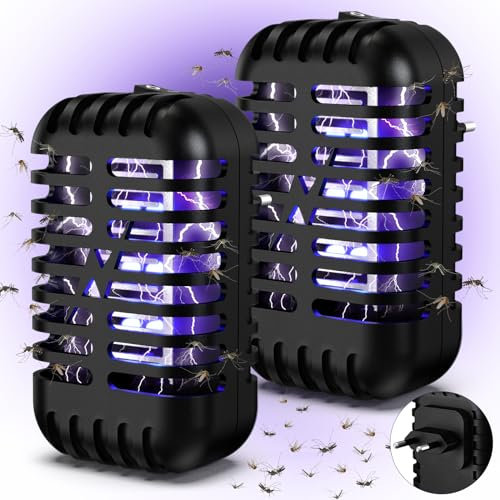 Électrique Lampe Anti Moustique, Anti Moucherons Interieur Plug in 2 Packs, Anti Mouches avec Lumière LED Ampoule Attrape Moucheron Pour Intérieur, Extérieur, Cuisine, Jardin, Noir