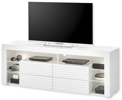 Goal 2 TV-Lowboard mit LED-Beleuchtung in Weiß - TV Schrank mit viel Stauraum für Ihr Wohnzimmer - 179 x 67 x 44 cm (B/H/T)