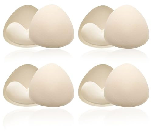 UILYNIU 4 Paia Inserti per Reggiseno Triangolare, Push Up Reggiseno Inserto in Schiuma, Inserti Imbottiti Reggiseno Imbottiture Sportive per Costumi da Bagno, Imbottitura Bikini (Beige)