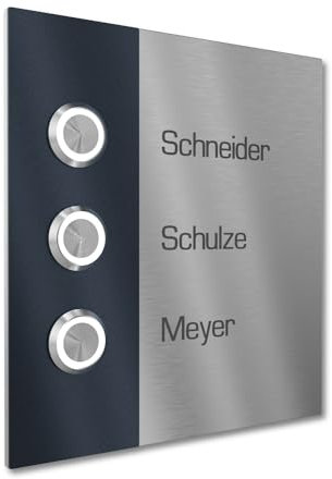 Graviers Design Campanello plurifamiliari con LED pressione incisione di 3 nomi - V2A acciaio inox 140x150 mm - da incasso selezionabile da esterno per porta d'ingresso
