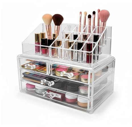 YASTA Organizer Trucchi Trasparente da Bagno con Cassetti | Organizzatore Cosmetici,Portagioie,Make-up Acrilico,Portasmalto,Rossetti,Pennelli,Da Scrivania,Regalo Donna,Ragazza