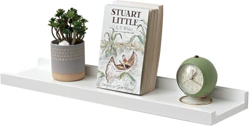 Gieanoo Wandregal Weiß, Bilderleiste Eichenholz regalbrett Wandmontierte schwebende Regale Hängeregal für Schlafzimmer, Küche, Badezimmer, Wohnzimmer 40cmx15cm