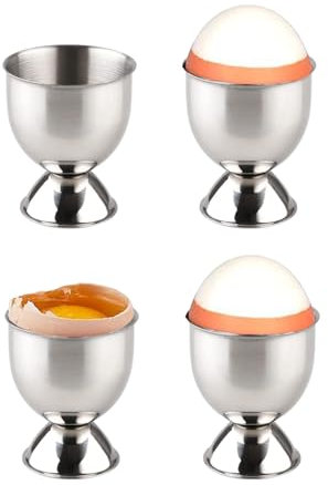 Yitobici Eierbecher aus Edelstahlmit, Fuß, stapelbar, 4er Set Eierhalter Tablett,Silber