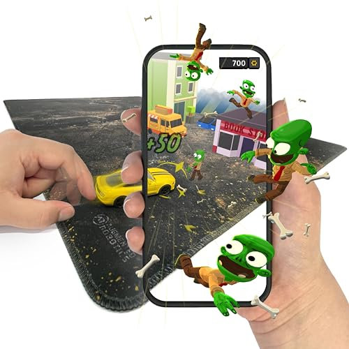 AR Zombie Crasher - Geschicklichkeitsspiel mit Augmented Reality App, Schnipp das Auto gegen Zombies, Interaktives Tischspiel ab 8 Jahren inkl. Matte