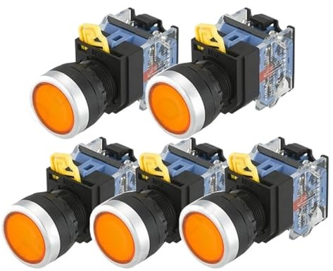 5PCS LA38A-11BN Sliver Push Button Switch On/Off Momentary/Latching 22mm yellow(Momentary)