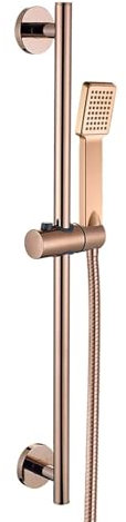 Barre de douche coulissante réglable en hauteur avec douchette à main et tuyau, pommeau de douche haute pression 63,5 cm, barre coulissante en acier inoxydable or rose