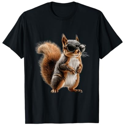 Se Eichhrnchen Motive fr Tierliebhaber - Unisex Erwachsene T-Shirt Schwarz Small Klassisch Cartoon Eichhrnchen Motiv mit Sonnenbrille