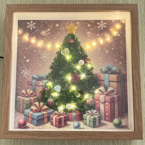 Framed Christmas Tree Night Light, LED Wooden Christmas Photo Frame Table Decor, USB Powered Crystal Xmas Tree Night Light, Christmas Decoration for Home Room Desk Indoor