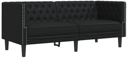 Sofá Chesterfield de 2 plazas Cuero Artificial Negro, vidaXL