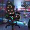 ALFORDSON Silla Gaming con RGB LED de 12 Colores y Masaje de 8 Puntos, Silla Gamer con Reposapiés, Reposacabeza y Cojín Lumbar, Silla Escritorio de Oficina Ergonomica, Tela, Negro