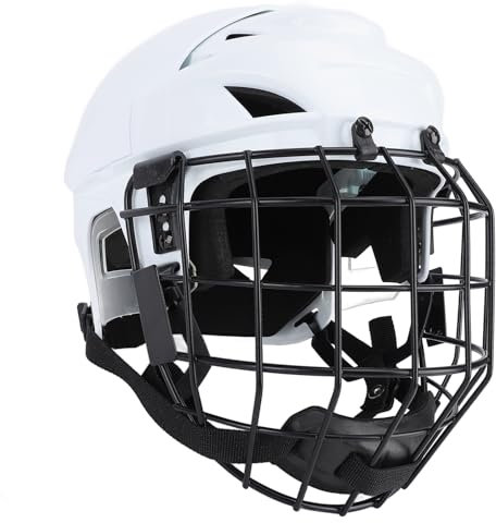 Casque de Hockey combiné avec Cage, Casque de Hockey sur Glace, Masque Facial, Casque de Joueur de Hockey sur Glace pour Hockey et Rodéo D'équitation (Taille Jeune) (Blanc) (S)